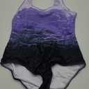 American Trends One Piece Swimsuit Women Criss Cross Back Color Block Print Bathing Suits Athletic Modest Swimwear (12-14, E Purple Gradient)