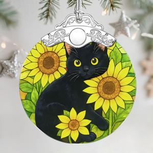 3 x Christmas Ornaments: Stained Glass Ornament, Christmas Tree Ornament, Hanging Ornaments for Home Decor & Xmas Tree Decorations  Exquisite Holiday Decor, Gifts & Holiday Present - Black Cat