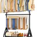 Double Rods Clothing Rack, Heavy Duty Clothes Rack for Hanging Clothes Load 560LBS, Metal Rolling Garment Racks with Wheels, Freestanding Clothes Hanging Racks, Black