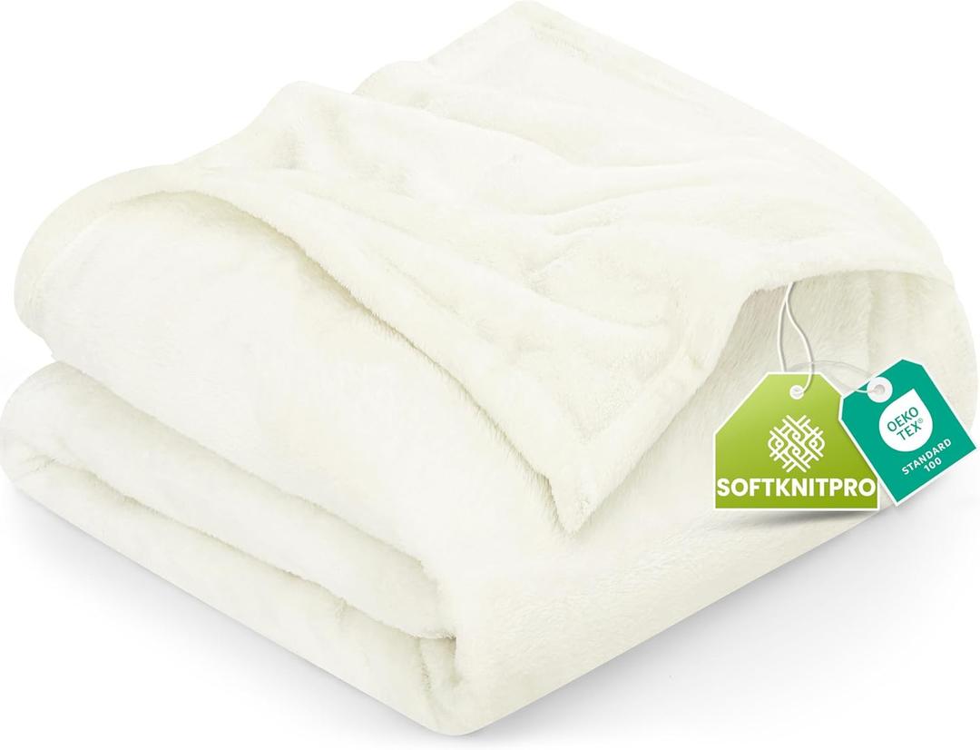 Utopia Bedding Fleece Blanket Queen Size Ivory 300GSM Luxury Fuzzy Soft Anti-Static Microfiber Bed Blanket (90x90 Inch)