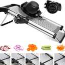 Adjustable Mandoline Slicer for Kitchen - Stainless Steel Vegetable Slicer Julienne Cutter with Ultra Sharp Blades 5-in-1 Vegetable Shredder for Onion, Potato Chip, French Fry
