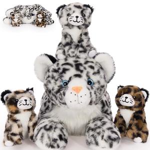 MaoGoLan Snow Leopard Stuffed Animals with Babies,4 Pcs Leopard Plushies for Girls,Mama and Baby Cheetah Stuffed Animal,Cheetah Plushies with 3 Cubs for Kids,Christmas Birthday Gift