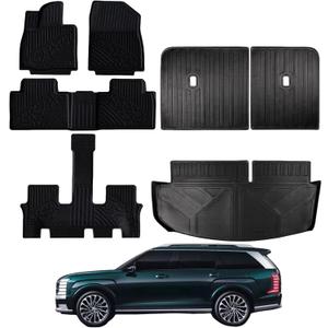 RILLEC Floor Mats Cargo Liner Backrest Mat for 2026+ Hyundai Palisade 7 Seat Fuel,All Weather Protection Accessories Custom Full Set Liners Include 1st & 2nd & 3rd Row Automotive Floor Mat TPE Car Mat