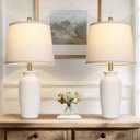 CINSARY 24.5" Farmhouse Jar Ceramic Table Lamps Set of 2, Vintage Rustic Bedside Nightstand Lamps with 2 LED Bulbs, Beige Farmhouse Table Lamps for Living Room End Table Bedroom Country Cottage Decor