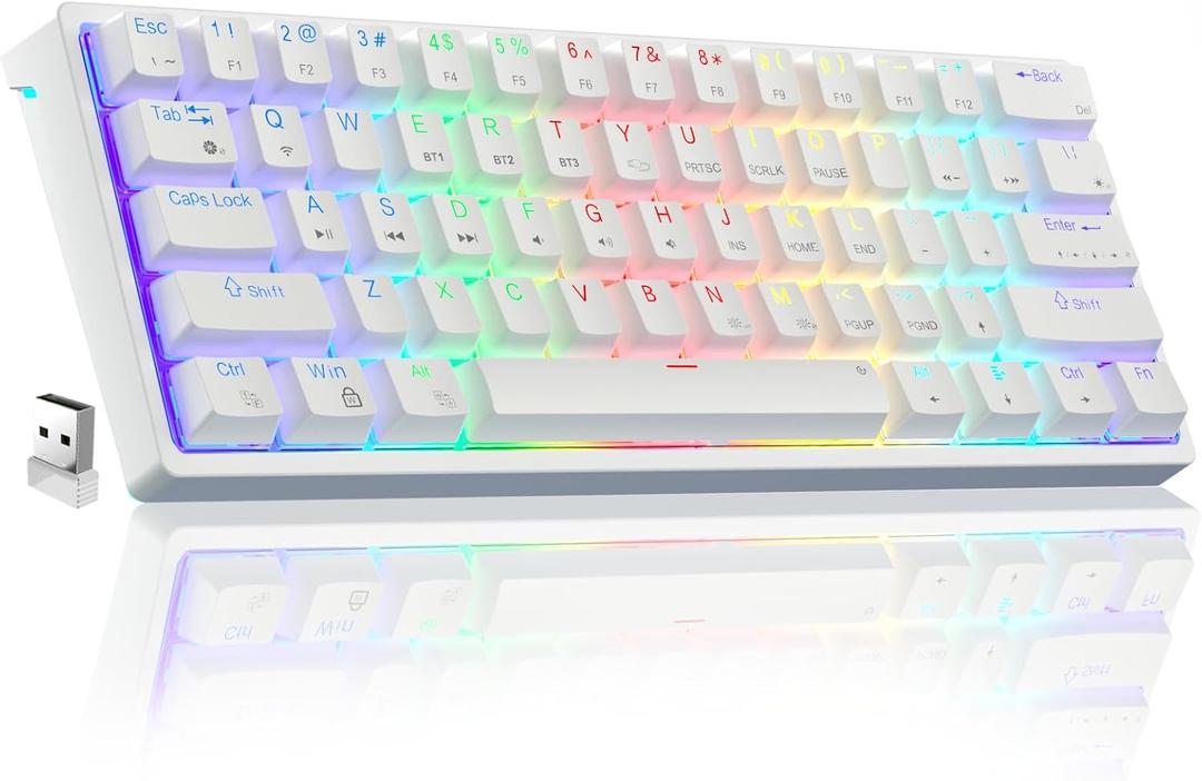 SOLAKAKA SK961 60 Percent Wireless Mechanical Keyboard with RGB Backlit,BT5.0/Wired/2.4GHz Wireless Gaming Keyboard for Laptop/pc (White, Red Switch)