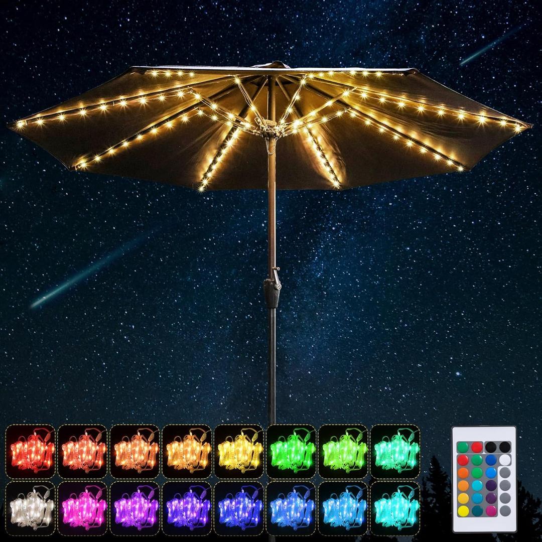 Patio Umbrella String Lights, 104 Bright LEDs 12 Modes USB Battery Operated Cordless Umbrella Light, Remote Control Waterproof Outdoor Pole Lights for Patio Umbrellas Camping Tents