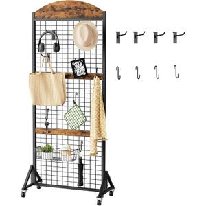 Grid Wall Panel 5.7 x 2 FT Grid Display Rack, Movable Gridwall Display Stand, Sturdy Floorstanding Wire Grid Rack, Rustic Brown and Black TCJ17BF