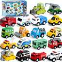 JOYIN 18 Pcs Pull Back City Cars and Trucks Toy Vehicles Set, Friction Powered Cars Toys for Toddlers, Boys, Girls Educational Play, Kids Stocking Stuffers, Easter Basket Stuffers