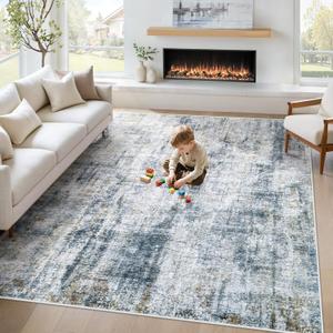 6x9 Area Rug for Living Room: Washable Abstract Soft Rugs Non Slip Modern Stain Resistant Low Pile Carpet for Dining Room Bedroom Nursery Office (Multi Blue, 6'x9')
