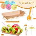 60 Set Colorful Food Trays Boat Paper Disposable Banana Split Boats with Umbrellas 8 oz Bowls for Birthday Summer Party Supplies Dessert(Kraft)