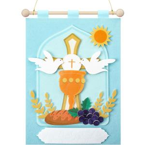 Wettarn First Communion Banner Kit for Boys Girls 9 x 12 Catholic Christian Religious Crafts Felt DIY Holy Communion Banner for Kids Sunday School Church Activity Baptism Party Decoration(Light Blue)