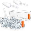 Havawish 2 Set Ice Bin and Flexible Scoop Set Plastic Freezer Ice Bin with Pull out Handle Clear Storage Bucket for Container with Bucket Scoop(Orange,10.83 x 7 x 4.33 in)