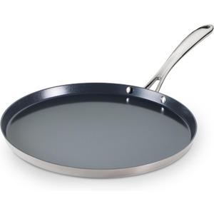 Tramontina Utsava 12-Inch Tri-Ply Clad Stainless Steel Ceramic-Coated Dosa Tawa, Non Stick Tava Pan for Roti, Crepe Pan, Comales para Tortillas, Pancake Griddle, Nonstick Flat Skillet