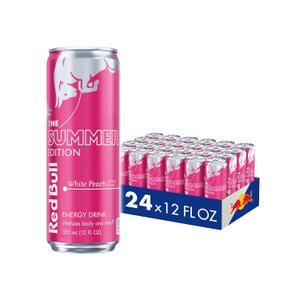 Red Bull Summer Edition Energy Drink, White Peach, 12 fl. oz., Case of 24 cans, with 114mg Caffeine, Taurine & B Vitamins, BB: 05/26/2026
