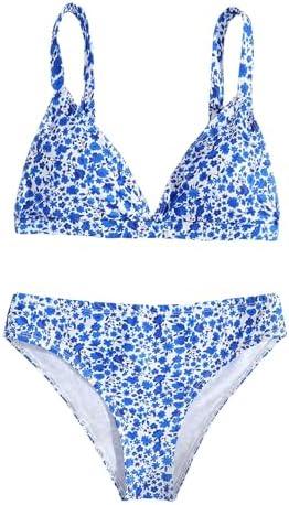 SOLY HUX Girl's Floral Print Bikini Set V Neck Spaghetti Strap Bathing Suit Two Piece Swimsuit, 10Y