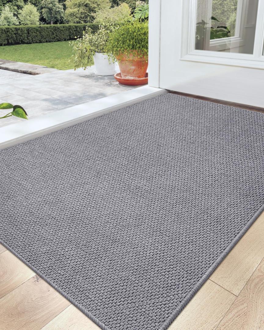 DEXI Indoor Door Mat 17x30, Washable Entrance Mats with Non Slip Rubber Back, Ultra Thin Entryway Mats Absorbent Dirt Carpper Front Back Doormat for Entry Floor Inside Home, Grey (1'5" x 2'6" (Rectangular))