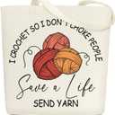 Funny Crochet Canvas Tote Bags for Women Aesthetic Gifts for Crochet Lovers Birthday Christmas Mother's Day Cute Cotton Tote Bag for Shopping Work Reusable Grocery Shoulder Bag with Wide Strap - DH703