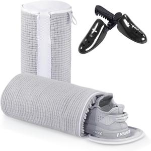 Shoe Laundry Bags for Washing Machine, Reusable Laundry Shoe Bag for Washer and Dryer, Fluffy Fibers 360 Wrap Around Cleaning, Adjustable Protective Shoe Trees - Home Dorm Travel, Gray