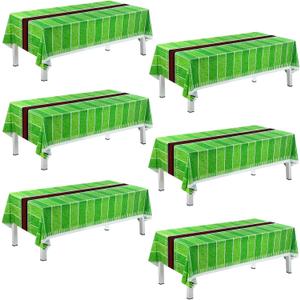 Football Field Tablecloth, 54"x108" Plastic Football Tablecloth Disposable Touchdown Table Cover for Tailgate Football Birthday Party Sport Theme Party Decoration (6 Pieces)