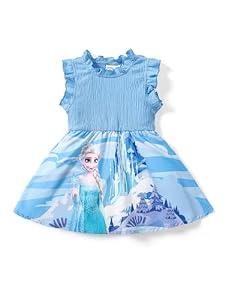 Disney Frozen Elsa Toddler Girl Dress Light Blue Ruffle Sleeve Casual Summer Smocked Sundres Kids Birthday Party Outfits Clothes 4-5T