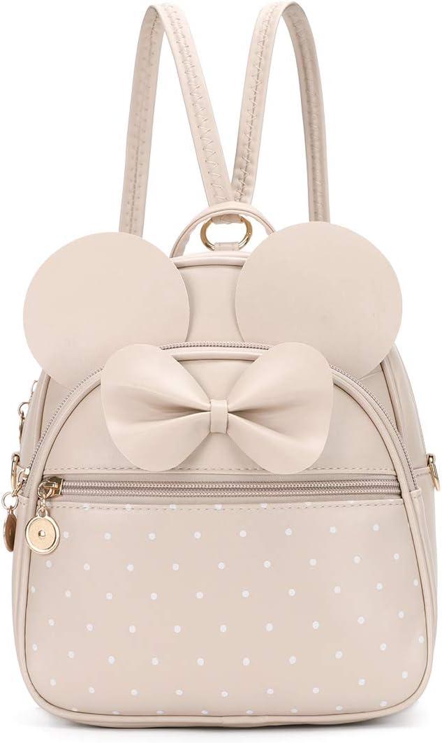 KL928 Girls Mini Backpack Bowknot Polka Dot Cute Small Daypacks Convertible Shoulder Bag Purse for Women (Khaki)