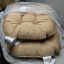 19x19 Outdoor Chair Cushions Set of 2, Tufted Wicker Patio Furniture Cushions, Thick Outdoor Seat Cushions for Lawn Chairs, Overstuffed and Water Resistant, Khaki