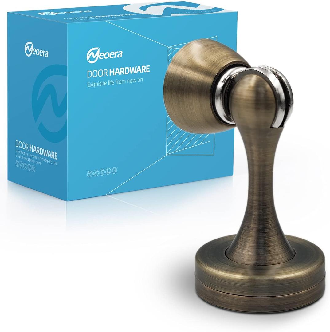 Neoera Magnetic Door Stop Antique Brass Color Door Stopper Strong Magnetic Door Catch for Hold Door Open, Anti-Rust, Heavy Duty for Various Door Types, Wall & Floor Mount 1Pack
