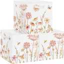 Clastyle 3 Pcs Boho Flower Kid Storage Cube Organizer Set Plants Closet Clothes Cube Storage Bin Beige Nursery Toddler Toy Box Chest Butterfly Book Shelf Basket