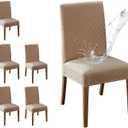 MOSAYT 100% Waterproof Dining Room Chair Covers Set of 6, Super Fit Stretch Jacquard Parson Chairs Slipcovers Removable Washable Chair Seat Protectors for Home, Kitchen, Banquet (Khaki - XL)
