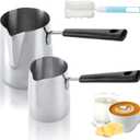 Dicunoy Set of 2 Milk Butter Warmer Pot, 12oz/22oz Turkish Coffee Pot, Stovetop Chocolate Melting Pan, Cezve Ibrik Briki Greek Arabic Coffee Maker for Maple Syrup, Sauce Heating, 18/8 Stainless Steel