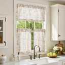 jinchan Floral Kitchen Curtains Set 24 Inch Length Farmhouse Linen Cafe Curtains and Valance Set for Living Room Bathroom Small Window Treatments Rod Pocket 3 Panels Taupe on Linen