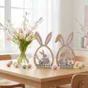 2 Pcs Easter Decorations for Home, Wooden Bunny Standing Tabletop for Rabbit Easter Decor, Cute Bunny Decorations Decor, Farmhouse Ornament Rabbit Sign for Spring Home Decoration