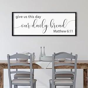 comurdyo Christian Wall Decor Give Us This Day Our Daily Bread 32"×12" Matthew 6 11 Bible Verse Inspirational Quote Sign Rustic Dining Room Kitchen Large Wooden Framed Wall Hanging Art (Black)