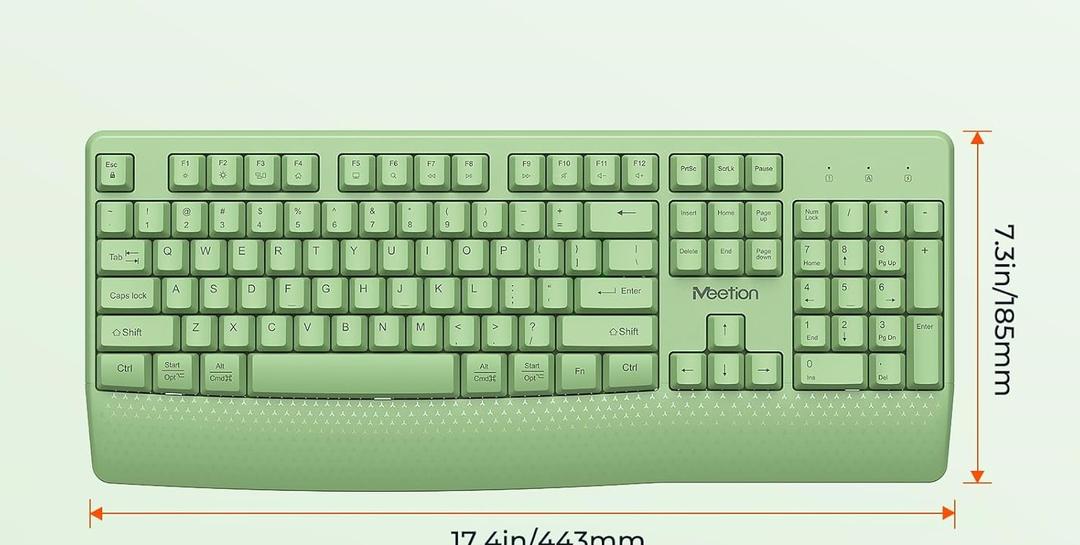 MEETION Wireless Keyboard , Full-Sized Cordless Keyboard with Wrist Rest, 2.4G Wireless, Compatible with PC/Computer/Laptop/Windows/Mac, Green