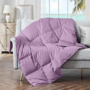 puredown Soft Feather Down Throw Blanket Lightweight Packable Couch Throw for Indoor and Outdoor Use, Throw 50"X70",Lavender
