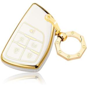 2Pcs YHC for Buick Key Fob Cover with Gold Keychain fit 2021 2022 2023 2024 Silverado 1500 GMC Sierra Buick Envision (WHITE)