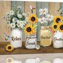 Farmhouse Sunflower Daisy Bathroom Decor Wall Art Rustic Hummingbird Yellow Floral Pictures Wall Decor Relax Soak Unwind Bathroom Sign Canvas Painting Prints Artwork Framed for Bedroom 20"x16"