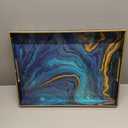 Zosenley Decorative Tray, Marbling Plastic Tray with Handles, Rectangular Vanity Tray and Serving Tray for Bathroom, Kitchen, Ottoman and Coffee Table, 15.6 x 10.2, Blue