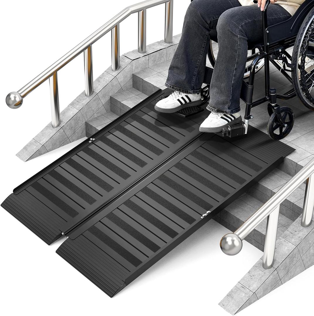 3FT Portable Wheelchair Ramp with Handle, Non-Slip Aluminum Folding Handicap Wheelchair Ramp for Home, Doorways, Thresholds, Steps, Curbs, Stairs, 800 LBS Capacity (3FT(Using height 3"-9"))