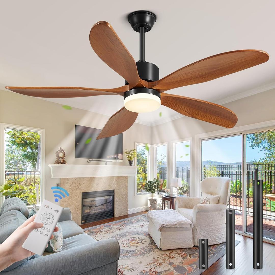 Yahada 60" Ceiling Fans with Lights and Remote 5 Blades Outdoor Fans Brown | Ceiling Fan with Light for Patios Indoor, ETL Listed, Timer, 6 Speeds, 3 Color, 6500 CFM, Reversible Quiet DC Motor