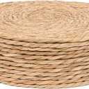 GENMOUS Woven Placemats Set of 12, 12" Round Placemats Natural Water Hyacinth Boho Placemats,Farmhouse Rattan Chargers for Dinner Plates, Rustic Braided Wicker Table Mats for Thanksgiving,Home,Wedding
