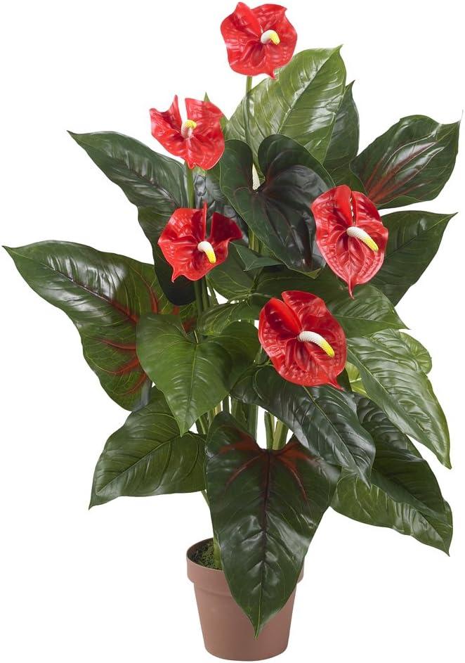 Nearly Natural 3ft. Anthurium Silk Plant (Real Touch), Red