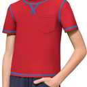 Haloumoning Boys Athletic Short Sleeve T-Shirts Kids Quick Dry Rash Guard Swim Shirt Tops Tees 5-14 Years (Red)