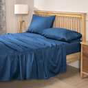 100% Natural Cotton Sheets Queen Size Bed Set | 500 TC Single-Ply Sateen Weave | Soft, Breathable, Hypoallergenic Solid 4-Piece Bedding with Deep Pocket Fitted, Flat, Pillowcase |Navy Blue