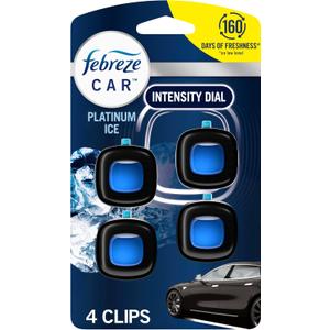 Febreze Car Air Freshener Vent Clip Platinum Ice Scent, .07 oz. Car Vent Clip, Pack of 4