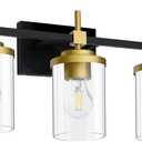 Bathroom Vanity Light,Modern Wall Sconce with Clear Glass Shade,Black & Gold Bathroom Light Fixtures Over Mirror for Bedroom Living Room Hallway Kitchen,E26 Socket (Bulb Excluded) (3 Lights), 22-inch