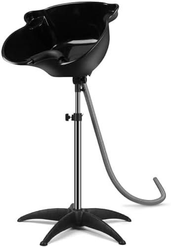 Portable Shampoo Bowl, 270 Degree Rotation of Hair Washing Basin, Height Adjustable Salon Sink with Drain Hoses for Home Salon Use