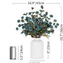 BLOSMON Blue Flowers Artificial for Decoration: Ceramic Vase with 12 Stems of Fake Mums Eucalyptuses Blue Centerpieces for Tables Decor - Faux Silk Pom Poms Floral Arrangement in vase for Living Room