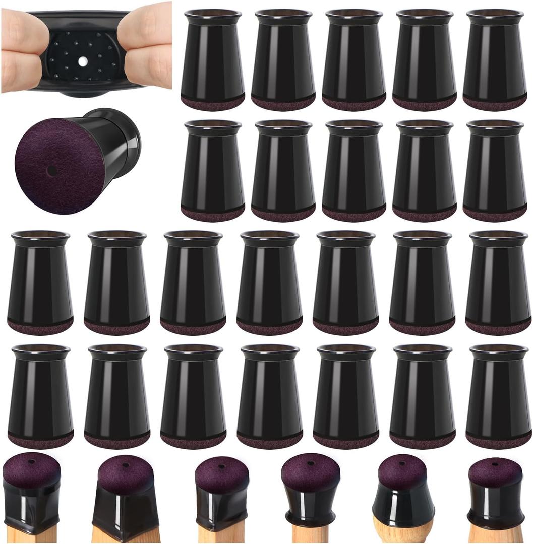 24 Pcs Chair Leg Floor Protectors for Hardwood Floors Silicone Covers to Protect Wood Tile Floors Scratches Felt Pads Furniture Leg Caps No Noise (Fit:0.5"-0.89")