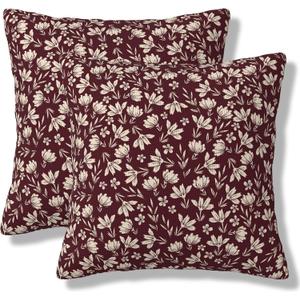Burgundy Floral Throw Pillow Covers Vintage Rustic Old Style Square Pillow Cases 20x20 Inch Set of 2 Small Flowers Print Cushion Cover Decorative Pillowcase for Living Room Sofa Bed